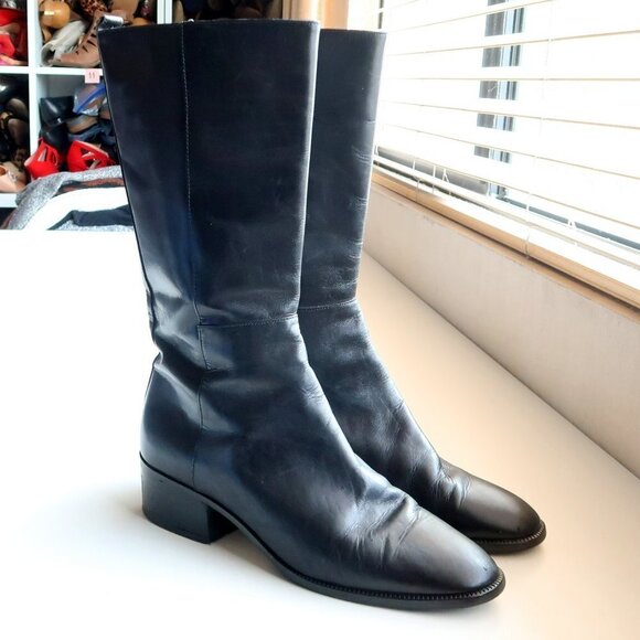 Bandolino Calabash Black Leather Half Calf Block Heel Boots Size 10 - Picture 3 of 15